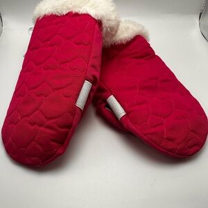 3M Thinsulate Quilted Red Faux-Fur Trim Winter Mittens